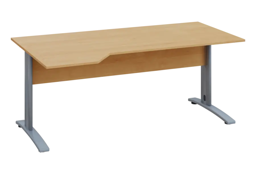 EZK 18 - 184 stůl kancelářský, rohový, levý, kovová podnož stříbrná, deska 18 mm, široký 1800 mm, javor horský